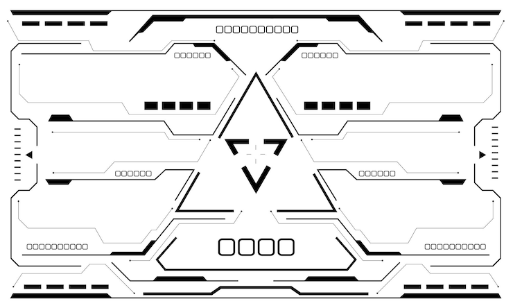 Wektor hud scifi interfejs użytkownika widok czarny trójkąt geometryczna technologia futurystyczna wyświetlacz biały wektor