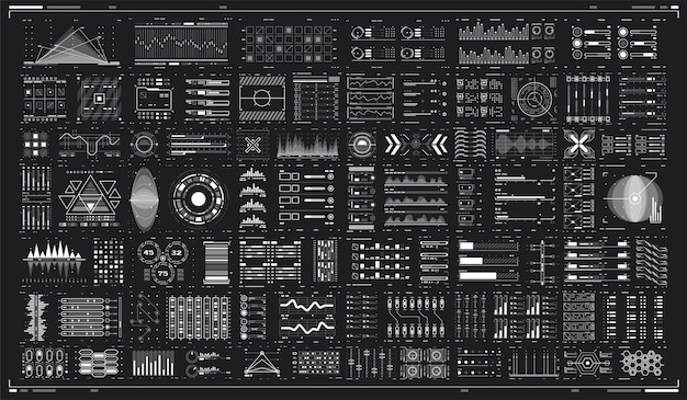 HUD UI dla aplikacji biznesowych Zestaw elementów nowoczesnego interfejsu użytkownika Sci Fi Abtract nagłówek Pasek stanu Ilustracja cyfrowego panelu deski rozdzielczej Futurystyczna wirtualna grafika Elementy infografiki