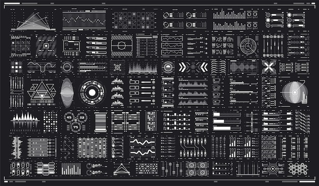 Hud Ui Dla Aplikacji Biznesowych Zestaw Elementów Nowoczesnego Interfejsu Użytkownika Sci Fi Abtract Nagłówek Pasek Stanu Ilustracja Cyfrowego Panelu Deski Rozdzielczej Futurystyczna Wirtualna Grafika Elementy Infografiki