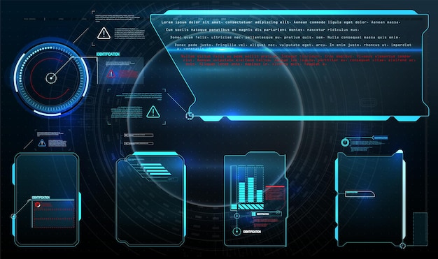 Hud, Ui, Gui Futurystyczny Zestaw Elementów Ekranu Interfejsu Użytkownika. Ekran High-tech Do Gier Wideo.