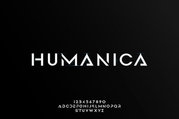 Plik wektorowy humanica, abstrakcyjna futurystyczna czcionka alfabetu z motywem technologicznym. nowoczesny minimalistyczny projekt typografii