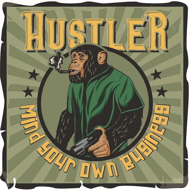Plik wektorowy hustler małpa z pistoletem i papierosem