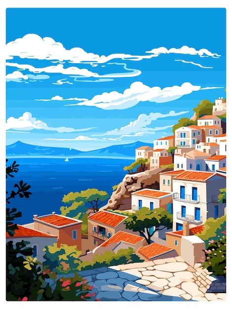 Hydra Grecja Vintage Travel Poster Souvenir Postcard Portret Malarstwo Ilustracja Wpa