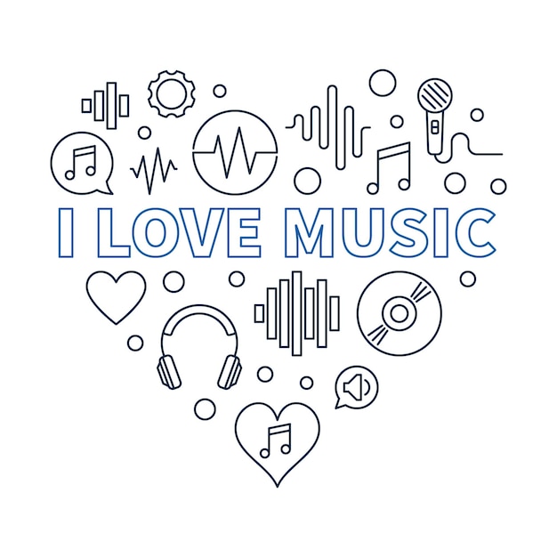 I Love Music Heart Kolorowy Ilustracja Liniowa