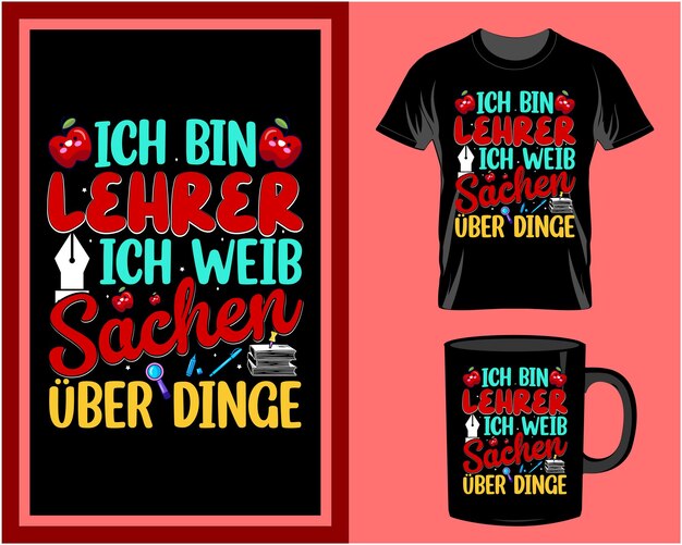 Plik wektorowy ich bin lehrer ich weib niemiecki cytat t-shirt i wektor projektu kubka