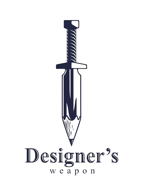 Idea To Koncepcja Broni, Broń Projektanta Lub Alegoria Artysty Pokazana Jako Miecz Z Ołówkiem Zamiast Ostrza, Moc Twórcza, Wektorowe Logo Lub Ikona.