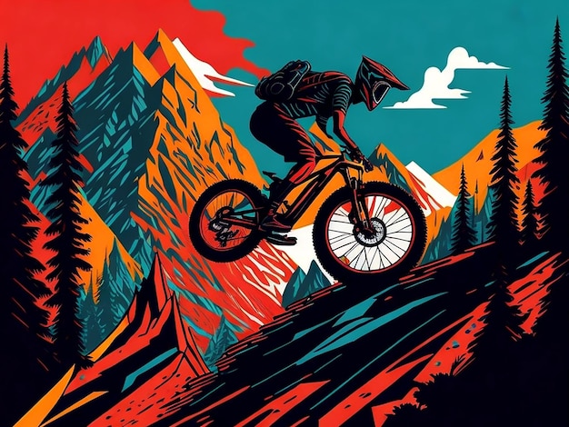 Plik wektorowy idealna równowaga prostoty i szczegółów na ilustracji wektorowej roweru górskiego w ruchu