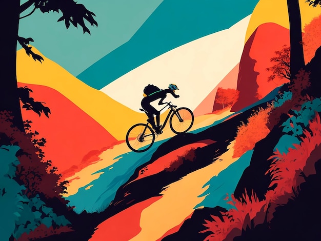 Idealna równowaga prostoty i szczegółów na ilustracji wektorowej roweru górskiego w ruchu