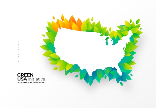 Idź Na Zielony Projekt Graficzny Inicjatywy Usuwania Węgla Mapa Usa Z Zielonymi Liśćmi