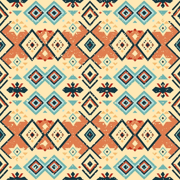 Ikat geometryczny ornament z diamentami Ikkat bezszwowy wzór w stylu azteckim Wektor etniczny plemienny