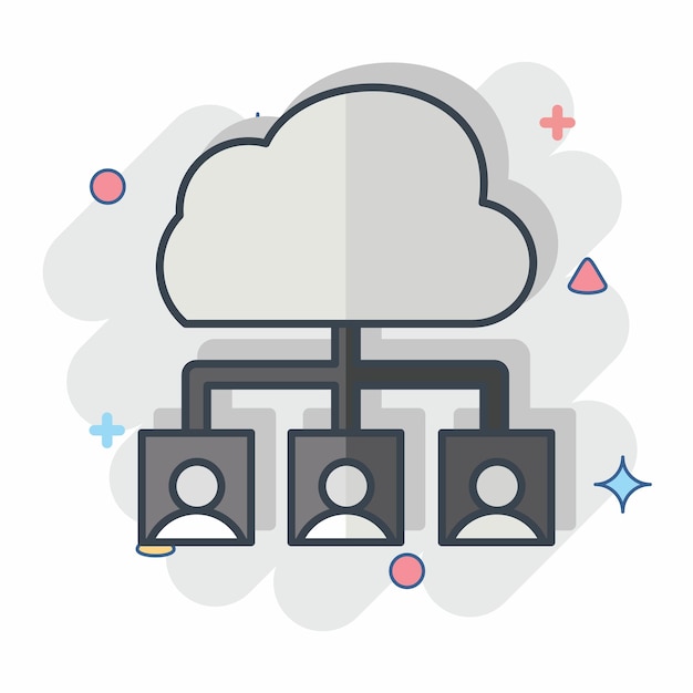 Ikon Cloud Team związany z symbolem sieciowym kredą Styl prosta ilustracja