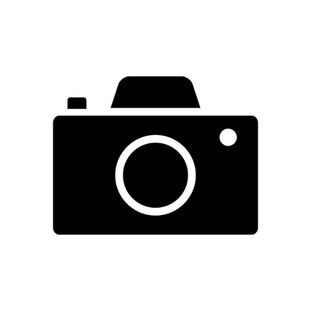 Ikona aparatu fotograficznego w modnym stylu mieszkania na białym tle na szarym tle Symbol aparatu fotograficznego do projektowania witryny sieci Web
