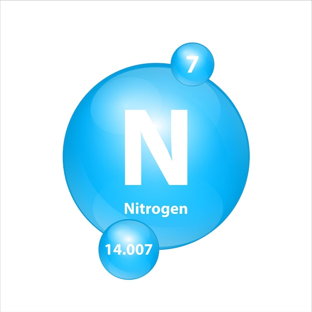 Ikona Azotu (n) Struktura Pierwiastek Chemiczny Okrągły Kształt Koło Jasnoniebieski Znak Z Liczbą Atomową.