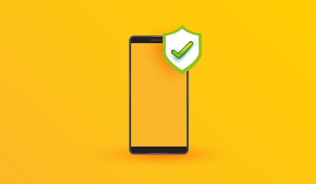 Ikona bezpieczeństwa interfejsu mobilnego na żółtym tle Ochrona pieniędzy zakupy online znak lub projekt symbolu dla aplikacji bankowych i ilustracji wektorowych na stronie internetowej