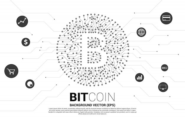 Ikona Bitcoin Z Płytki Drukowanej Styl Kropka Połączyć Linię