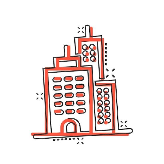 Plik wektorowy ikona budynku w stylu komiksowym miasto drapacz chmur apartament kreskówka wektor ilustracja na białym, odizolowane tło koncepcja biznesowa efekt powitalny wieży miasta