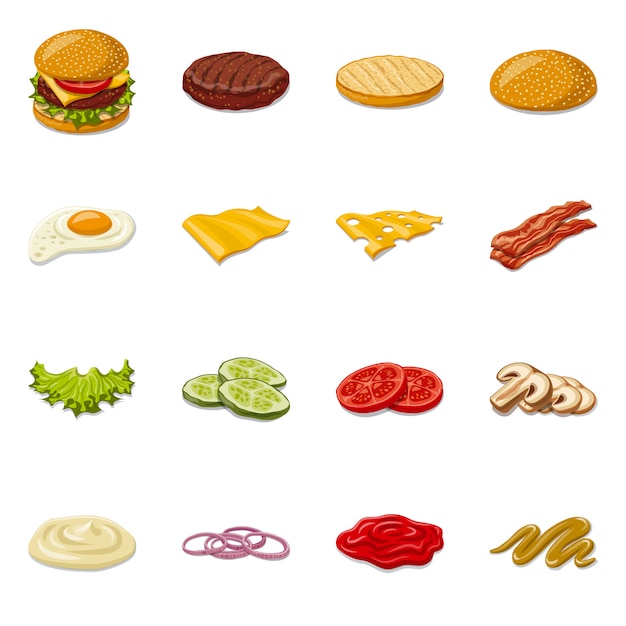 ikona burgera i kanapki. Ustaw symbol zapasów burgera i plasterka.