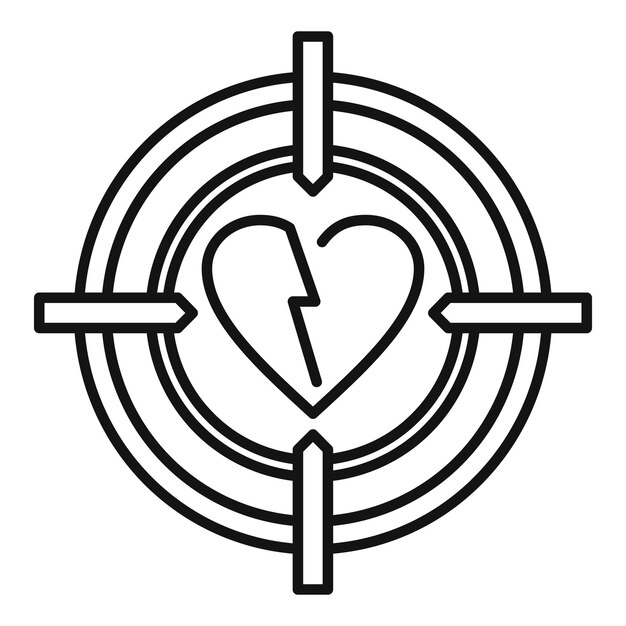 Plik wektorowy ikona celu serca rozwodu zarys ikony wektora celu rozwodu serca do projektowania stron internetowych izolowana na białym tle