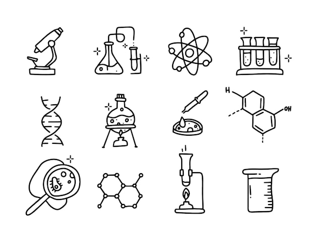 Ikona Chemiczna W Stylu Doodle Ręcznie Rysowane Elementy Naukowe Kolekcja Sprzętu Laboratoryjnego Elementy Badawcze