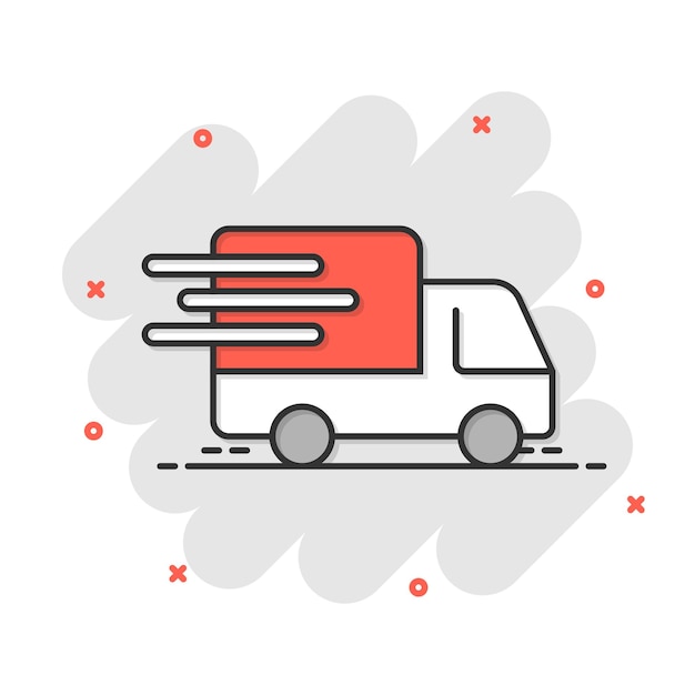 Plik wektorowy ikona ciężarówki dostawczej w stylu komiksowym van kreskówka wektor ilustracja na białym tle na białym tle koncepcja biznesowa efekt powitalny samochodu ładunku