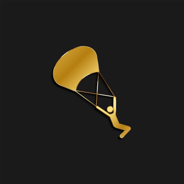 Ikona człowieka spadochronowego ikona złota ilustracja wektorowa złotego stylu na ciemnym tle