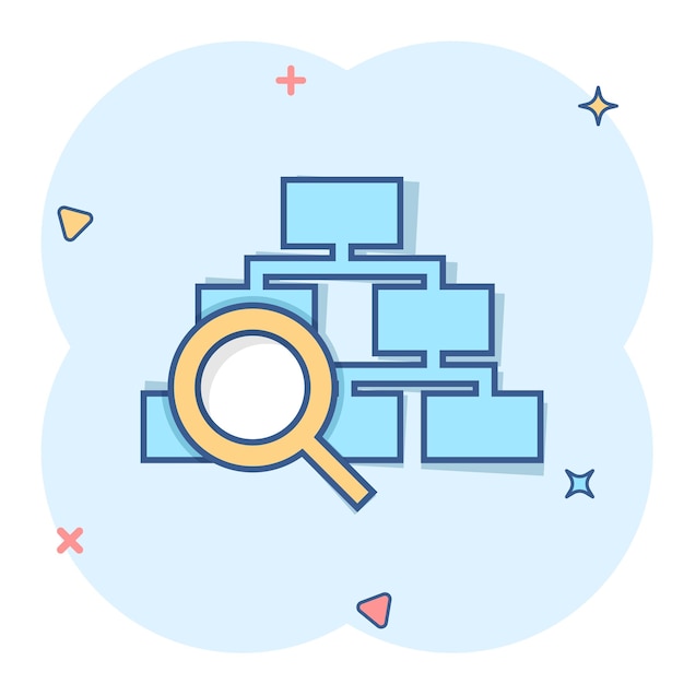 Ikona Diagramu Hierarchii W Stylu Komiksowym Struktura Wyszukiwania Kreskówka Wektor Ilustracja Na Białym Tle Na Białym Tle Organizacja Przepływu Pracy Efekt Powitalny Koncepcja Biznesowa
