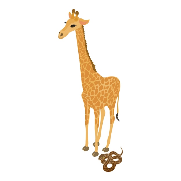 Plik wektorowy ikona dobrostanu zwierząt wektor izometryczny boa constrictor w pobliżu żyrafy ikona zwierząt pojęcie różnorodności biologicznej