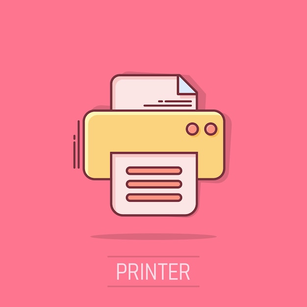 Plik wektorowy ikona drukarki wektorowej w stylu komiksowym ilustracja znaku drukowania dokumentu piktogram koncepcja efektu pryntera biznesowego
