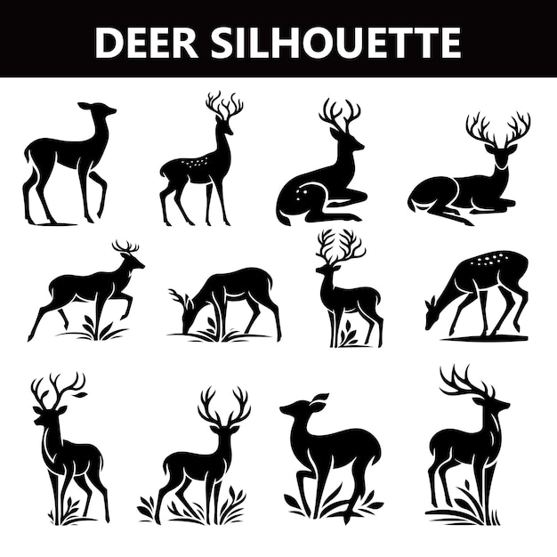 Plik wektorowy ikona dzikiej przyrody wdzięczna sylwetka jelenia w przyrodzie