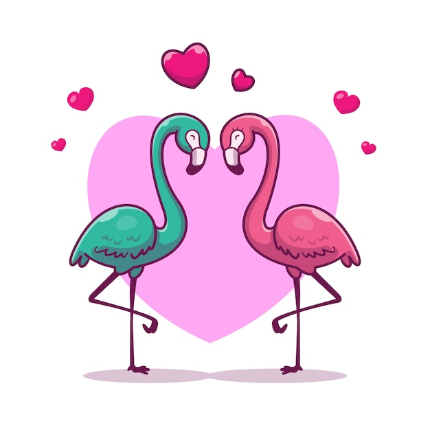 Ikona Flamingo Zakochać Się. Flaming I Miłość, Zwierzę Ikona Biały Na Białym Tle