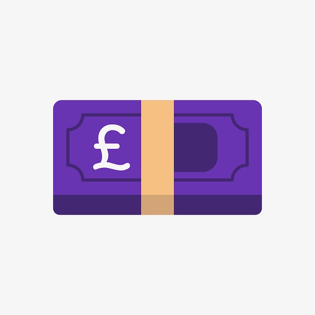 Ikona funta. Symbol waluty brytyjskiej na banknocie. Stos ilustracji wektorowych gotówki.