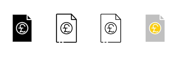 Ikona funtów brytyjskich ustawiona w dokumencie Silhouette styl liniowy i płaski Ikony wektorowe
