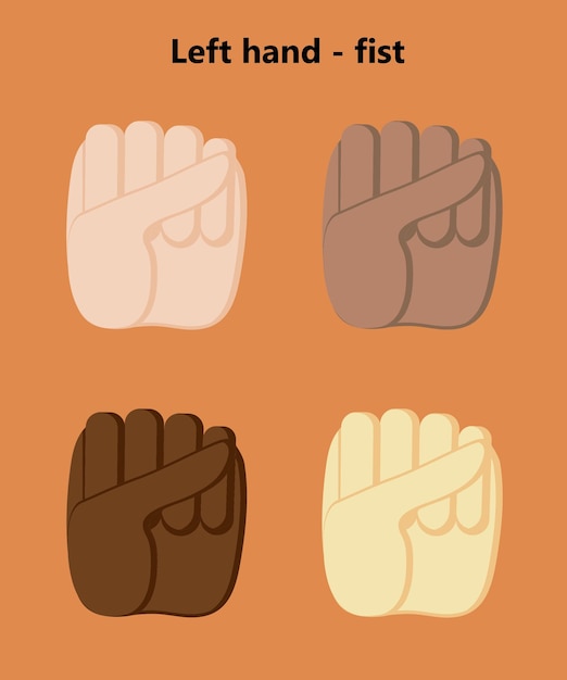 Plik wektorowy ikona gestu zaciśniętej pięści. 4 kolory skóry lewej ręki.