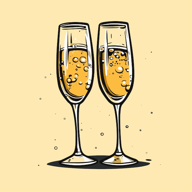 Plik wektorowy ikona graficzna brzęk kieliszków szampana pozdrawiam z dwoma kieliszkami szampana znak ilustracja wektorowa