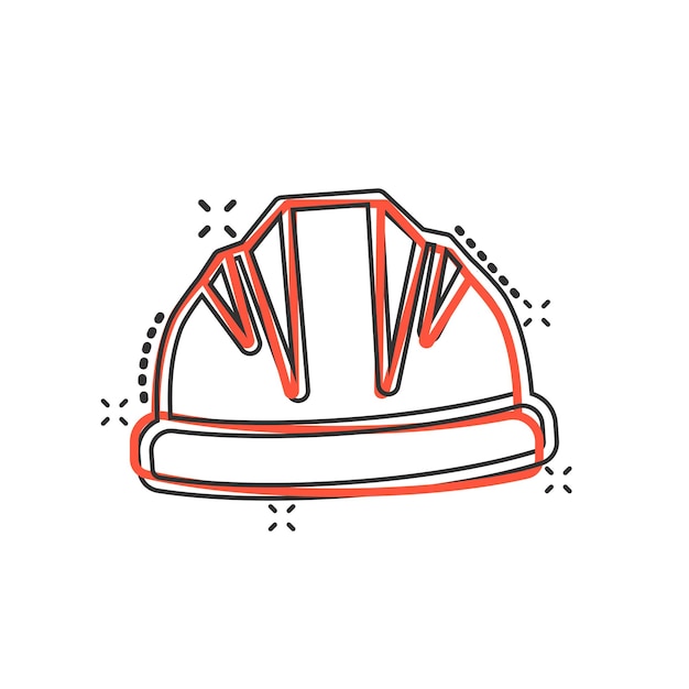 Plik wektorowy ikona hełmu budowlanego w stylu komiksowym czapka bezpieczeństwa ilustracja kreskówka wektor na na białym tle pracownik kapelusz efekt powitalny znak koncepcja biznesowa