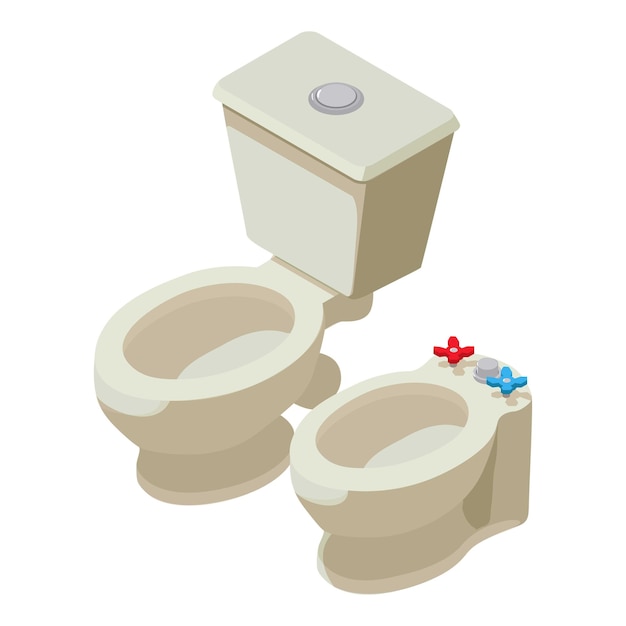 Plik wektorowy ikona hydrauliki wektor izometryczny nowa nowoczesna ceramiczna muszla klozetowa i ikona bidetu wyposażenie toalety toaletowej