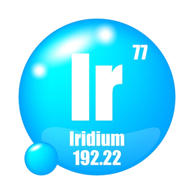 Ikona Iridium Element chemiczny Ir Numer atomowy 77 Masa 19222 Niebieska sfera obraz Symbol wektorowy
