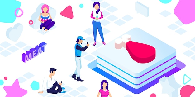 Ikona izometrycznego projektu mięsa Wektor ilustracja sieci web 3d kolorowa koncepcja