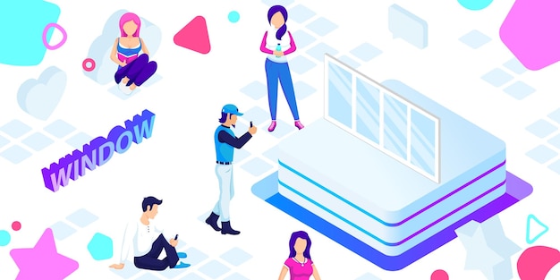 Ikona izometrycznego projektu okna Wektorowa ilustracja internetowa 3d kolorowa koncepcja