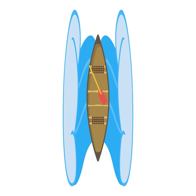 Plik wektorowy ikona kajaka wektor izometryczny długa drewniana łódź z wiosłem i ikoną fali oceanicznej łódź drewniany transport sportowy wodny widok z góry