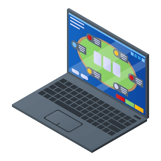 Ikona kasyna online laptopa Izometryczny ikona wektora laptopa kasyna online do projektowania stron internetowych izolowana na białym tle