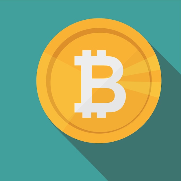 Ikona koło Bitcoin z długim cieniem. Płaska konstrukcja stylu. Prosta sylwetka kryptowaluty. Nowoczesna, minimalistyczna, okrągła ikona w stylowych kolorach. Strona witryny sieci Web i element wektora projektowania aplikacji mobilnej.