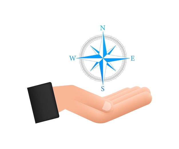 Plik wektorowy ikona kompasu nad rękami na białym tle płaski wektor symbol nawigacji
