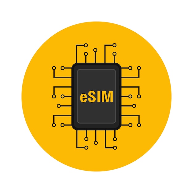 Plik wektorowy ikona koncepcji karty chipowej esim wbudowana karta sim komórkowa technologia mobilna inteligentna koncepcja wektor