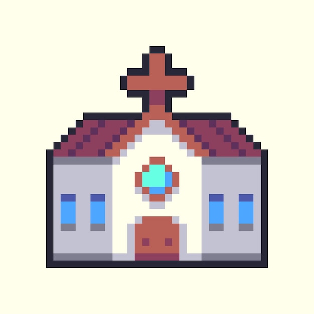 Ikona kościoła wektorowego pixel art dla gry 8bit na białym tle