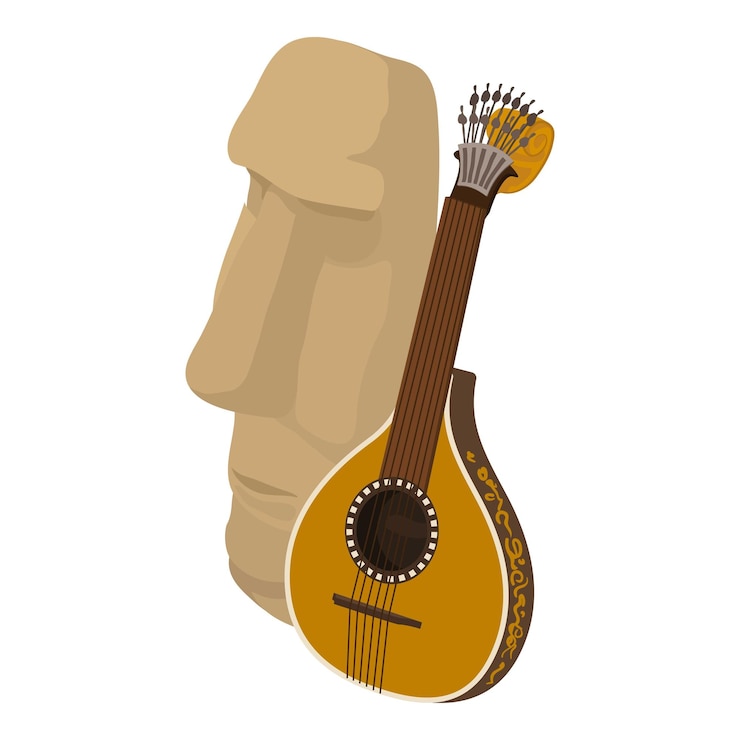 Wektor ikona kultury portugalii wektor izometryczny kamienna twarz tradycyjna portugalska gitara starożytna kultura historii ludowego instrumentu muzycznego fado