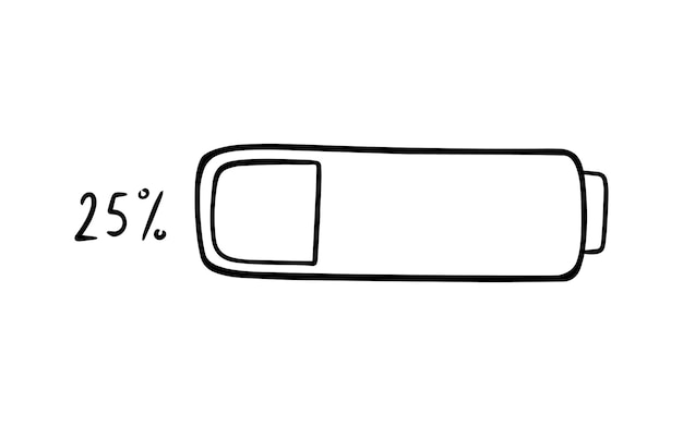 Ikona ładowania Baterii Dwadzieścia Pięć Procent Doodle Liniowej Kreskówki Kolorowanka