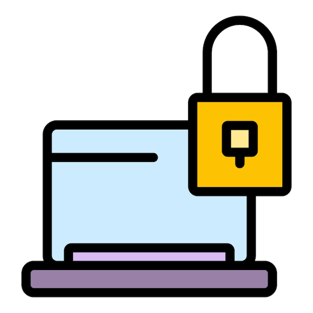 Ikona laptopa blokady API Zarys ikona wektora blokady API laptopa do projektowania stron internetowych izolowana na białym tle kolor płaski
