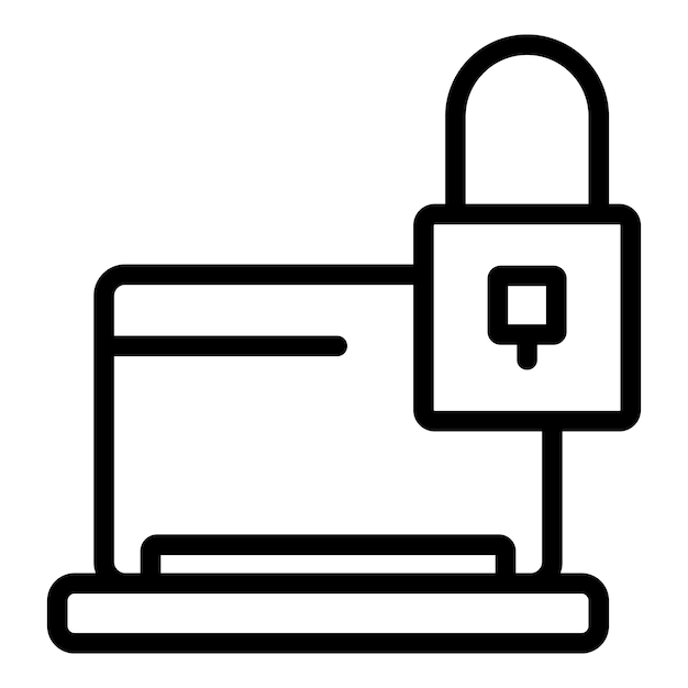 Ikona laptopa blokady API Zarys ikony wektora blokady API laptopa do projektowania stron internetowych izolowana na białym tle