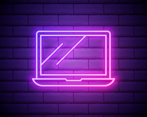 Ikona laptopa Elementy mediów w ikonach w stylu neonowym Prosta ikona dla stron internetowych projektowanie stron internetowych grafika informacyjna o aplikacji mobilnej wyizolowana na ścianie z cegły
